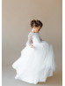 Three Quarter Sleeves Ivory Lace Tulle Sheer Back Flower Girl Dress